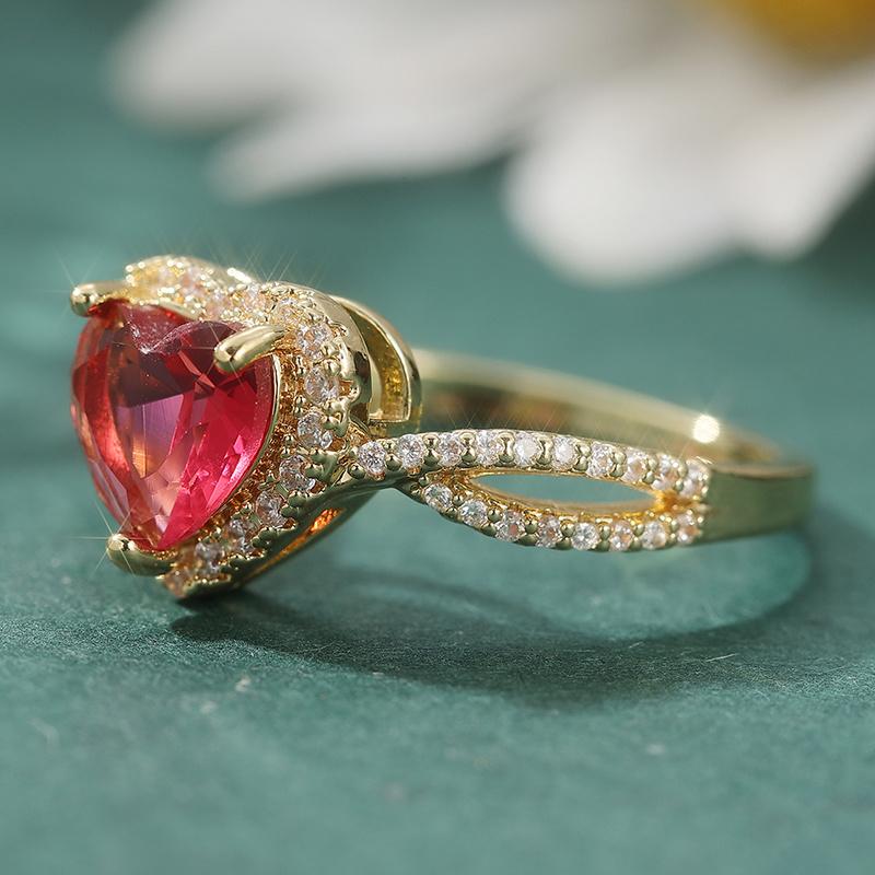Exquisite Sparkling Ring Set with Red and White Heart-Shaped Zirconia